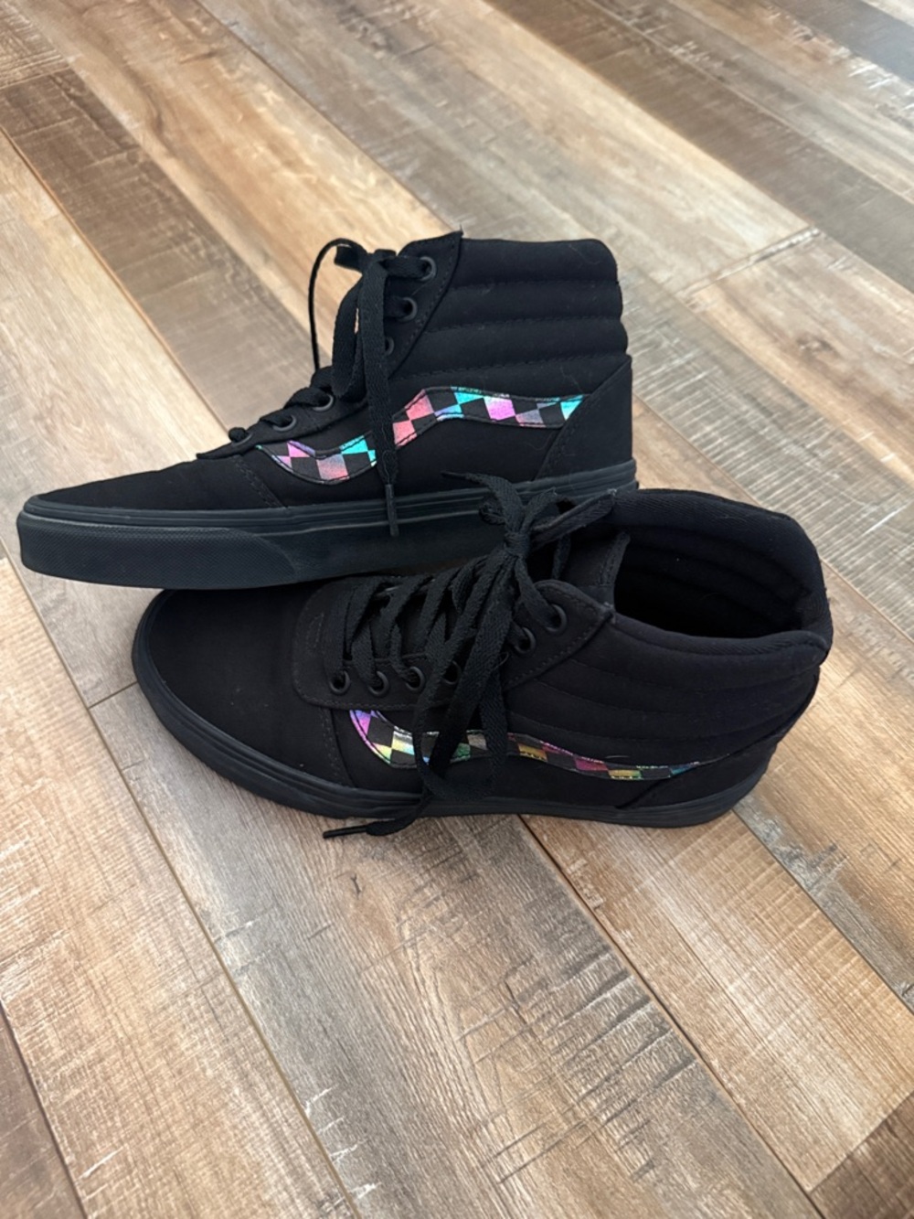 Vans Black High-Top Sneakers with Iridescent Checker Stripe